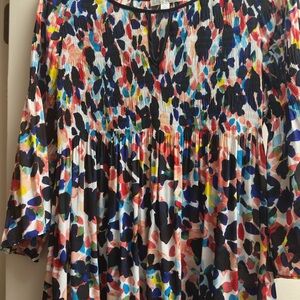 Spense Red and Blue Pleated 3/4 Sleeve Tunic